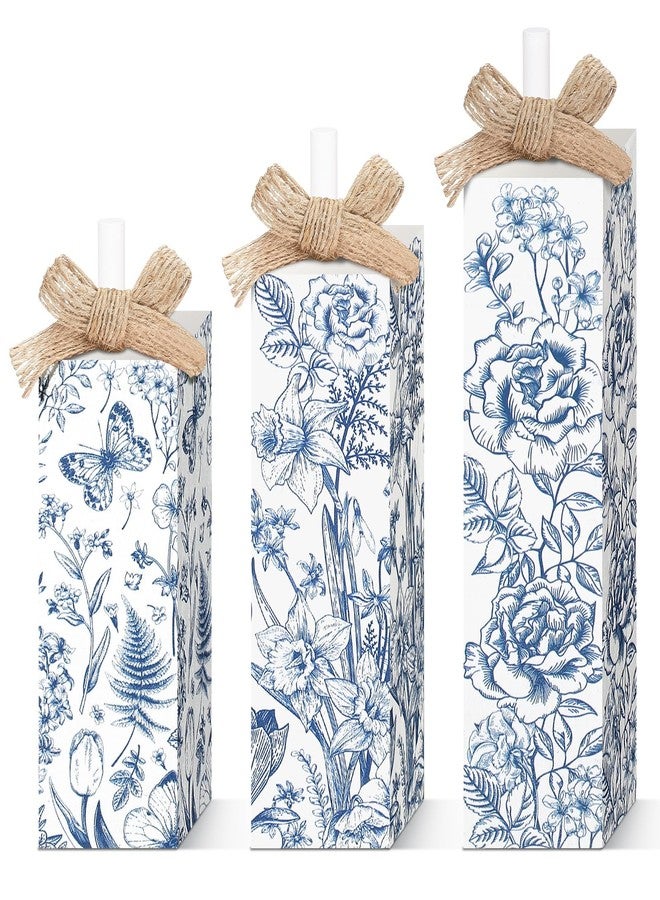 مجموعة ديكور طاولة عيد الميلاد من MiniInflat مكونة من 3 قطع، بتصميم صيني، لوحة زرقاء وبيضاء مزخرفة بالزهور، صينية متعددة الطبقات بتصميم صيني، قطعة مركزية من الخزف والخشب لتزيين طاولة عيد الميلاد في المنزل أو المطبخ أو رف المدفأة أو المكتب - Image 1